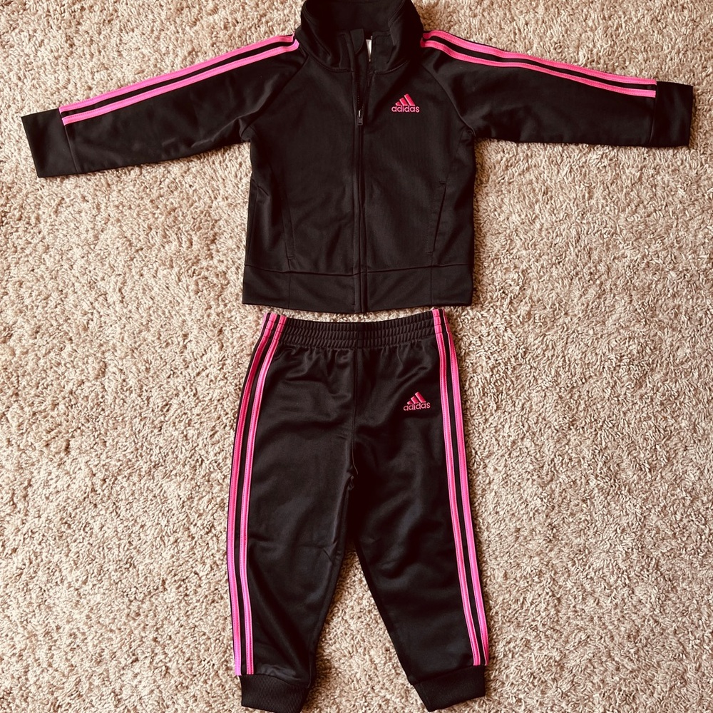Adidas Kids Black and Pink Track Set